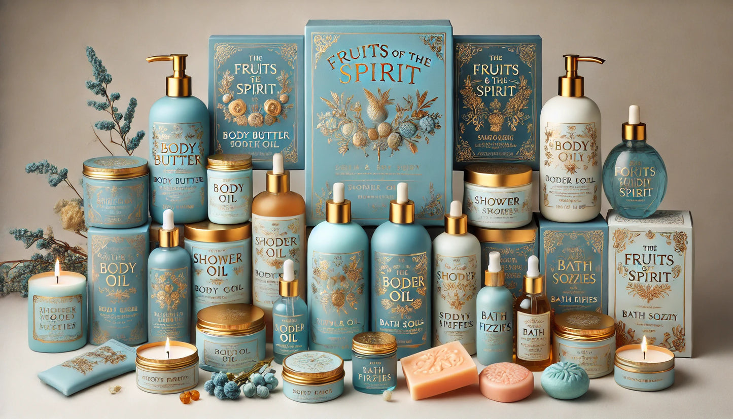 Spa box with body butter, shower oil, bath tea & body scrub.