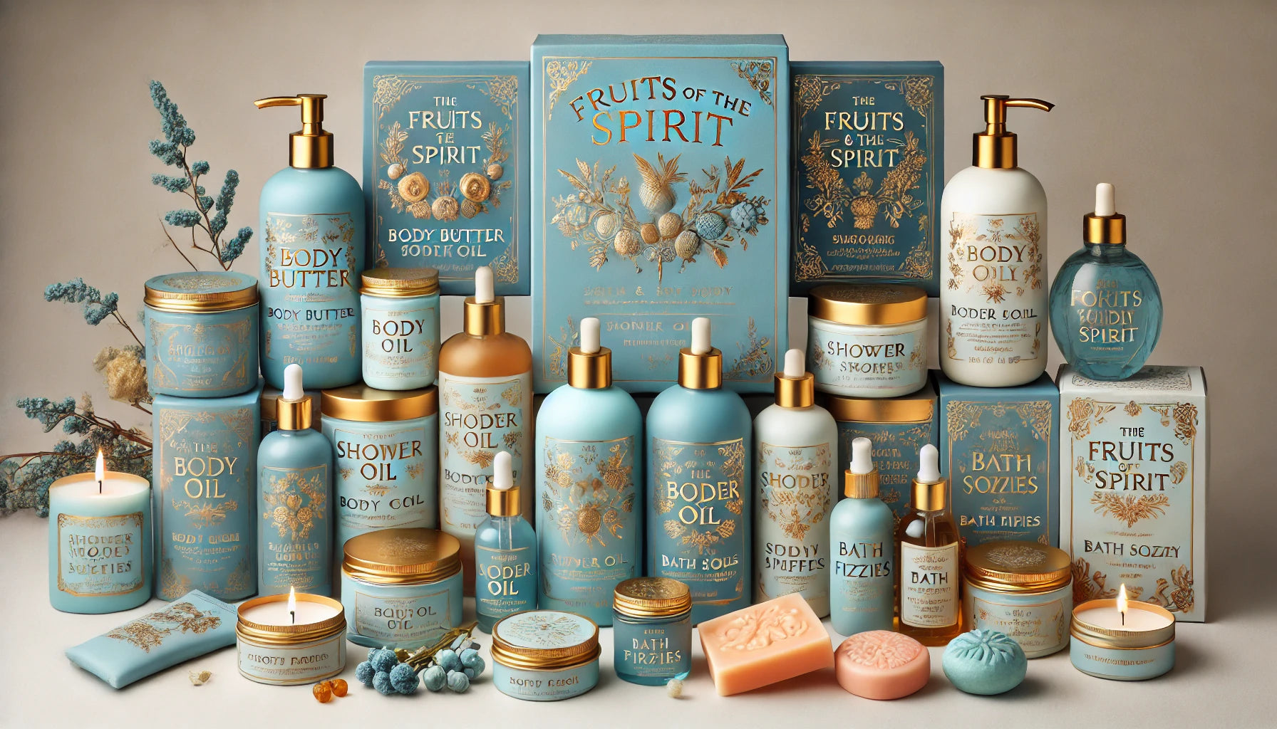 Spa box with body butter, shower oil, bath tea & body scrub.